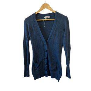 COSTA BLANCA Dark Blue Angora Blend Button Up Long Sleeve Fitted Cardi Sweater M